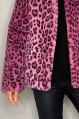 Full-Size Leopard Furry Collared Neck Long Sleeve Coat – Bold & Luxurious