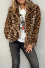 Full-Size Leopard Furry Collared Neck Long Sleeve Coat – Bold & Luxurious