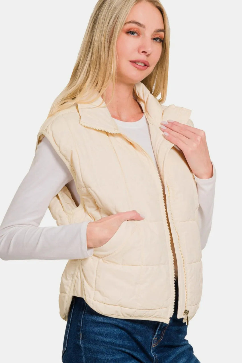 Zip-Up Cropped Puffer Vest | Stylish & Warm Outerwear