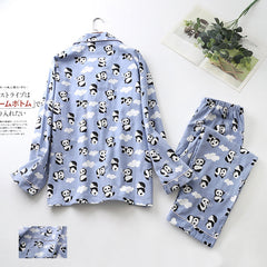 Unisex Printed Long-sleeved Trousers Pajamas  Lapel pajamas Long sleeve pajamas Modal cotton pajamas Couple Sleepwear