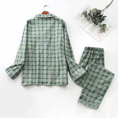 Long-sleeved Trousers And Brushed Plaid Pajama Set Lapel pajamas  Modal cotton pajamas male night wear