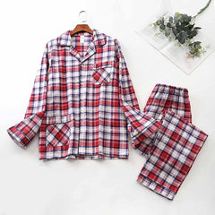 Long-sleeved Trousers And Brushed Plaid Pajama Set Lapel pajamas  Modal cotton pajamas male night wear