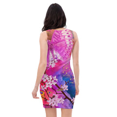"Fluttering Blooms: Colorful Butterfly Floral Garden Fitted Dress", lioness-love