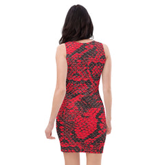 "Scarlet Serpentine Seduction: Red Snakeskin Fitted Dress", lioness-love