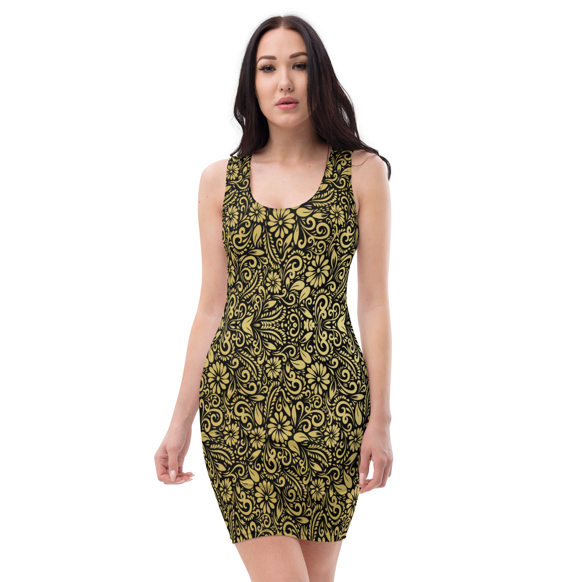Elegant Black and Gold Fitted Dress, lioness-love