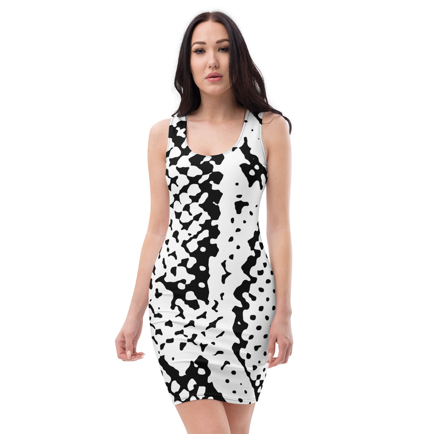 White Snake Print Fitted Dress, lioness-love