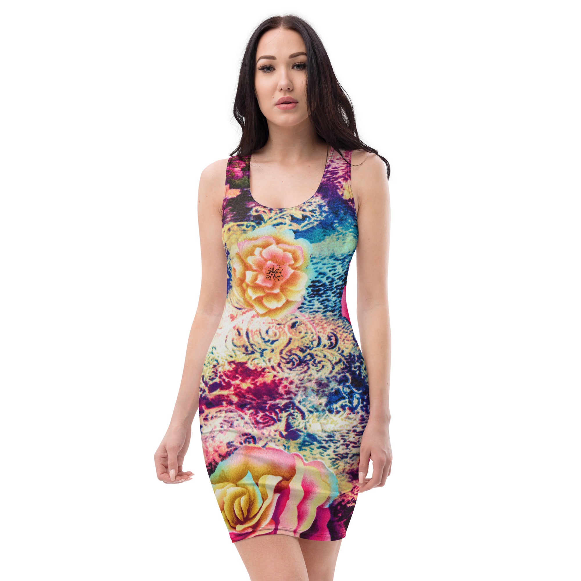 Women’s Colorful Flowers Bodycon Dress, lioness-love