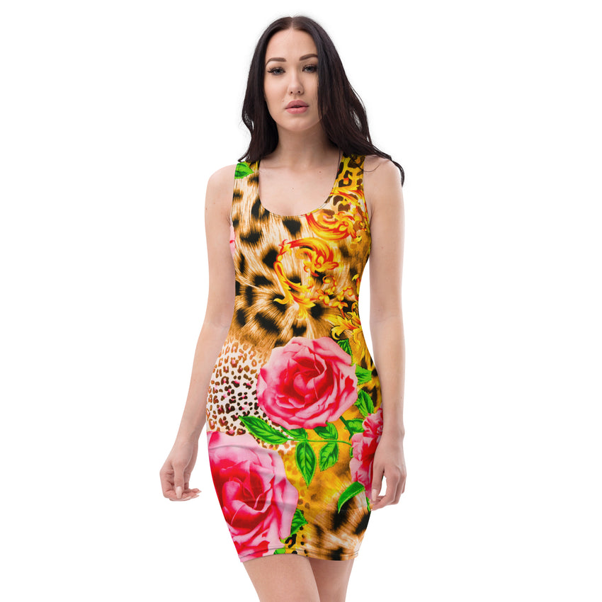 Chic Bodycon Dress, Animal Print and Floral Design lioness-love.com