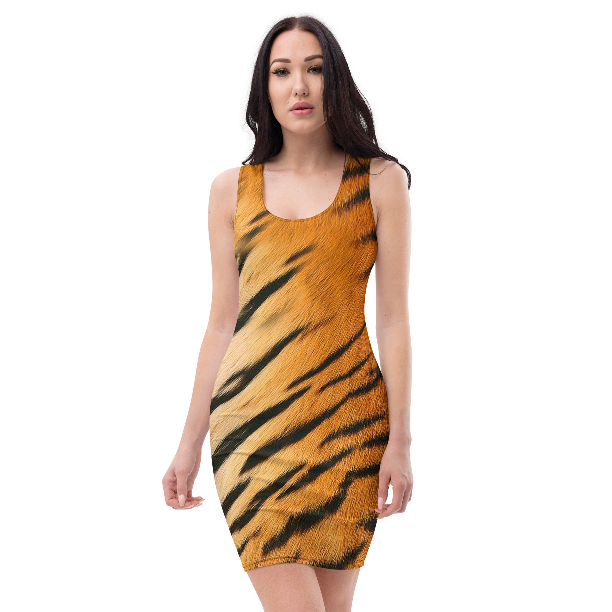Roar with Style in Our Fierce Tiger Print Fitted Dress, lioness-love