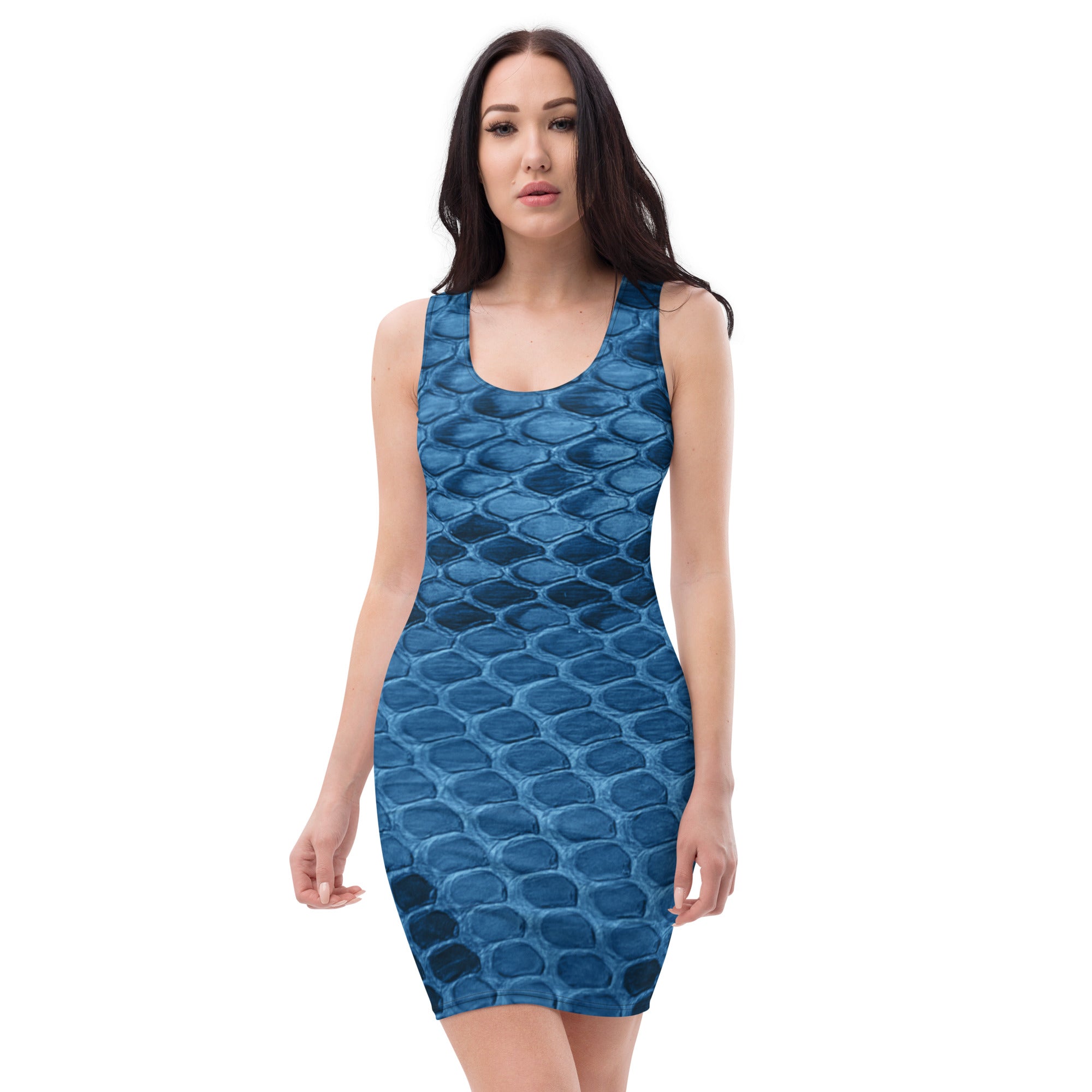 Unique Blue Snakeskin Mini Fitted Dress, lioness-love.com