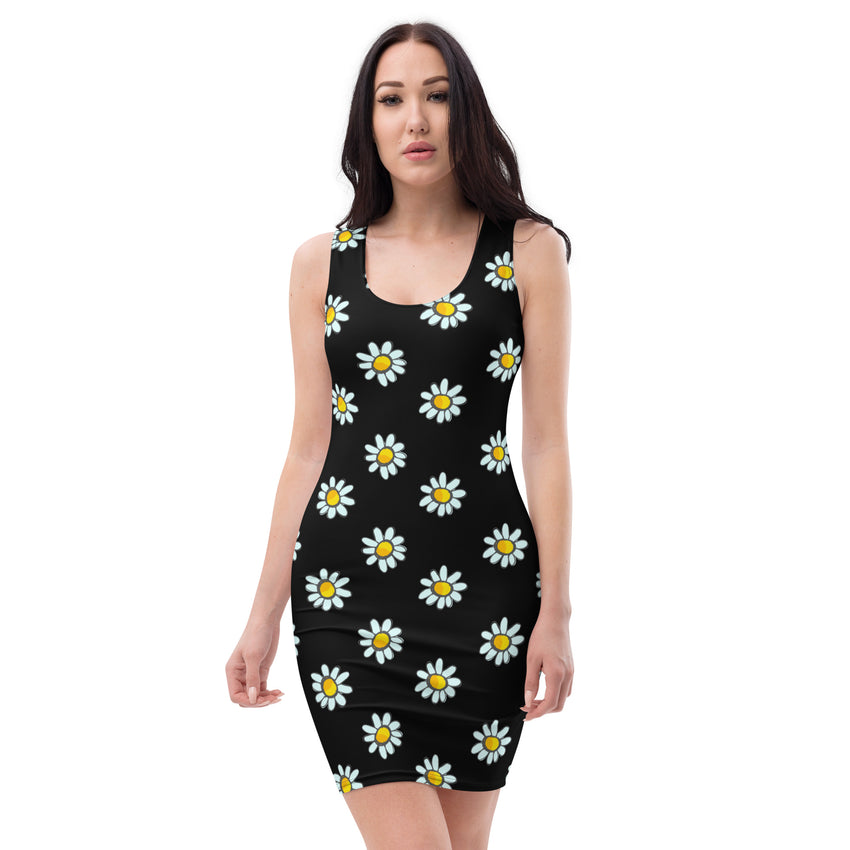 "Sunshine Petals: Daisy Print Summertime Fitted Dress", lioness-love.com