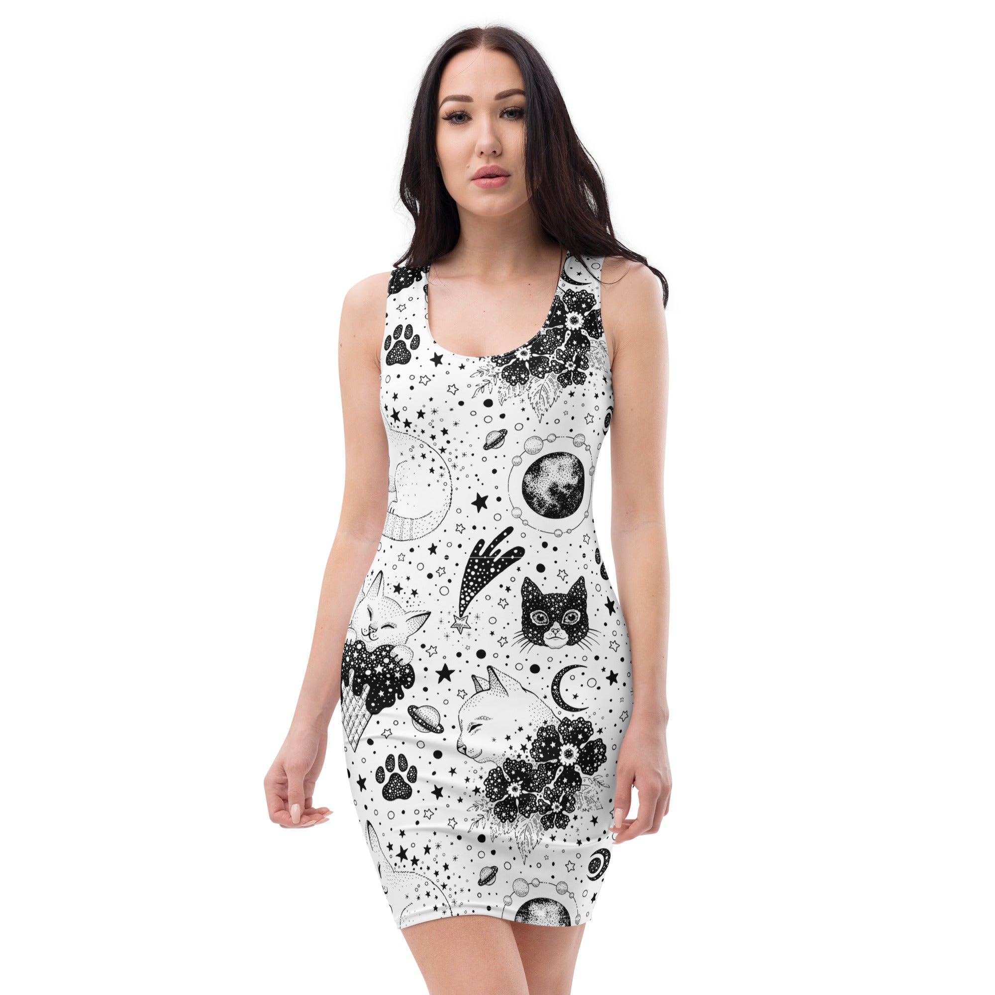 "Galactic Feline Frenzy: Women’s Space Cats Fun Fitted Dress", lioness-love