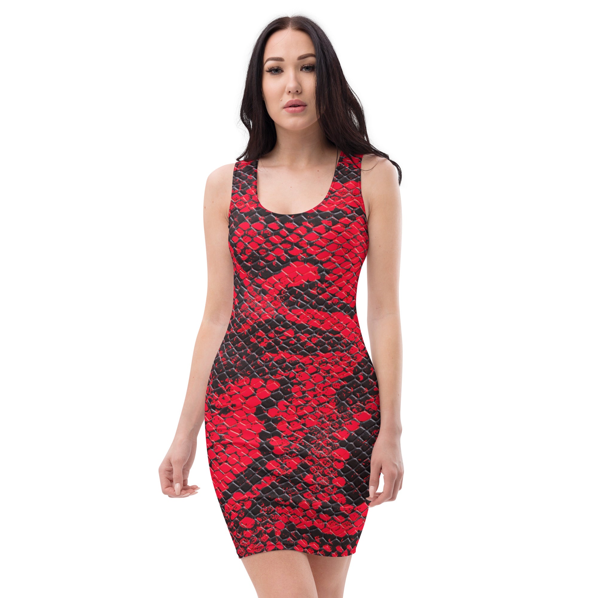 "Scarlet Serpentine Seduction: Red Snakeskin Fitted Dress", lioness-love