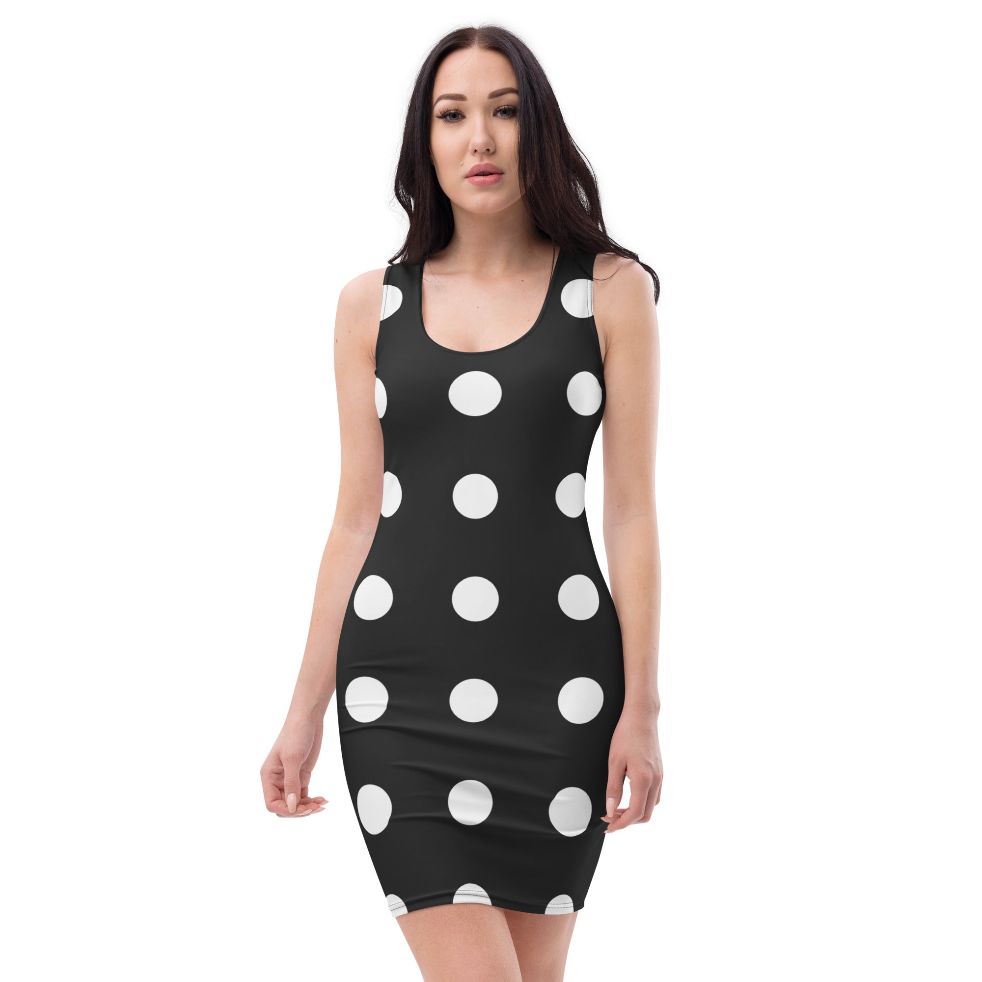 Black and White Polka Dot Esthetic Fitted Dress, lioness-love