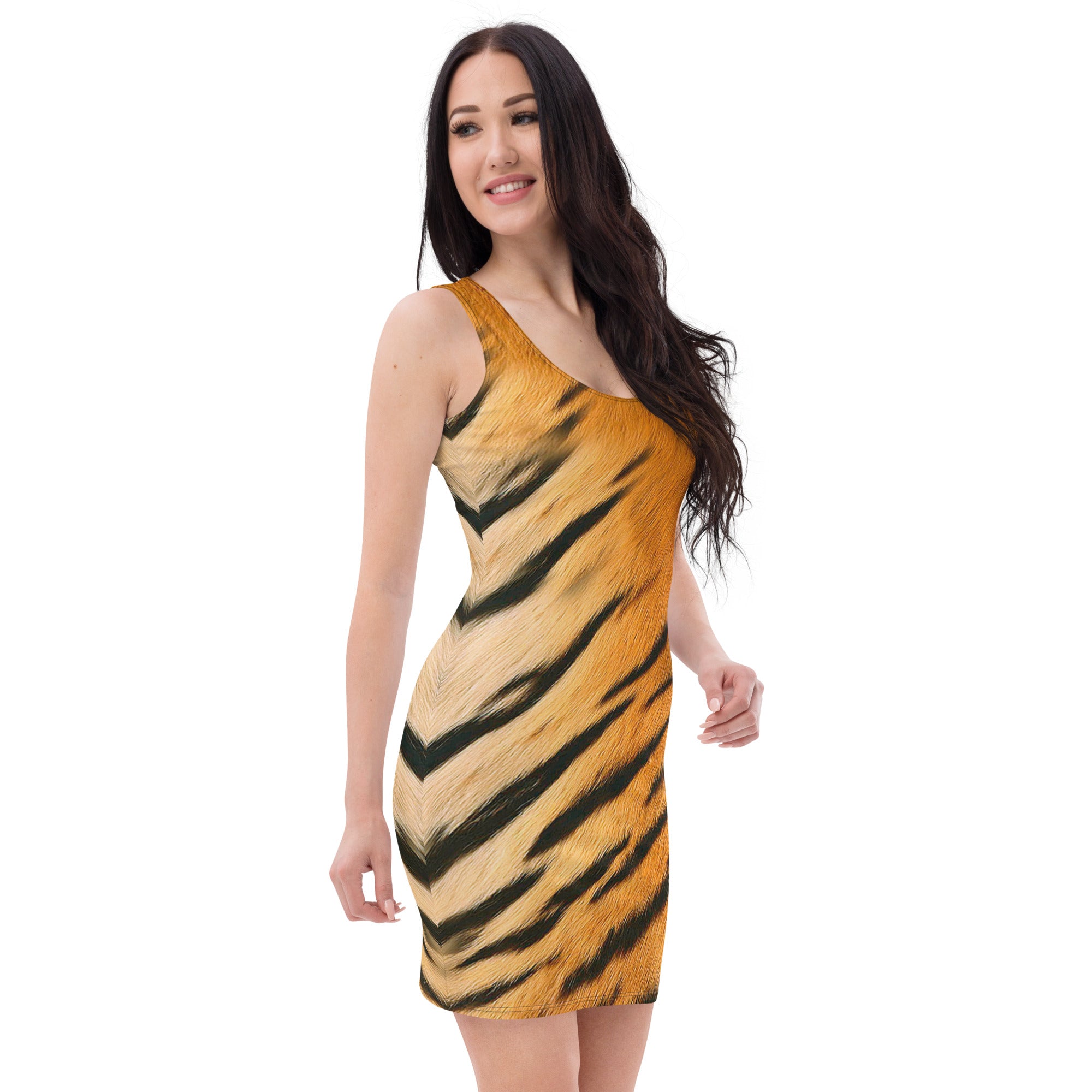 Roar with Style in Our Fierce Tiger Print Fitted Dress, lioness-love