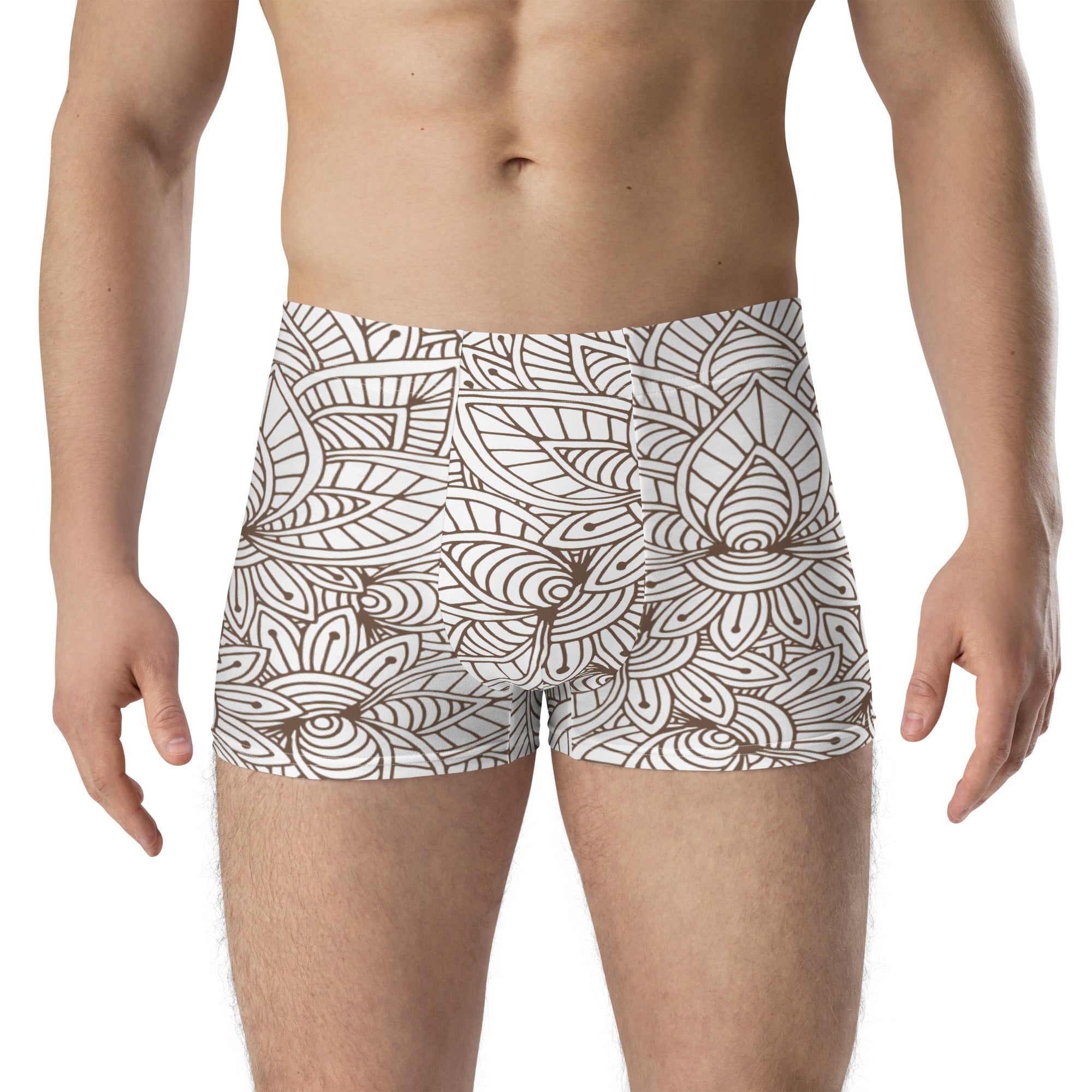 Trendy white floral print boxer briefs for men