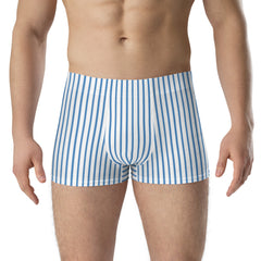 Breathable blue and white striped boxer briefs for men
