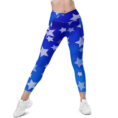 Blue Stars Crossover leggings with pockets