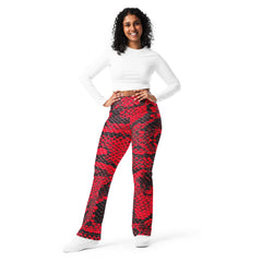 Trendy Red Snakeskin Flare Leggings, lioness-love