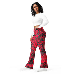 Trendy Red Snakeskin Flare Leggings, lioness-love