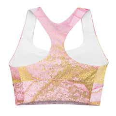 Pink and Gold Marble Sports Bra | Exercise Bra, lioness-love