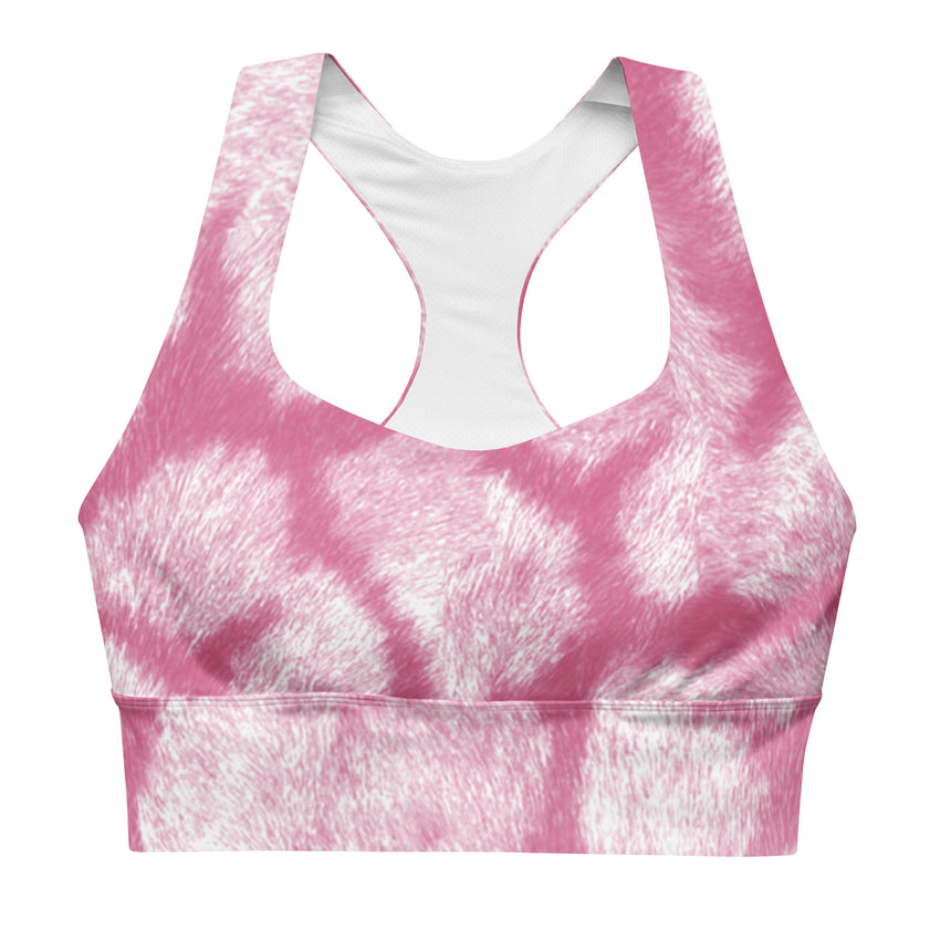 Introducing our Pink White Longline Sports Bra, a perfect blend of style and functionality for your active lifestyle. 