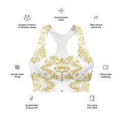 Chic White and Gold Seamless Sports Bra