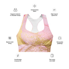Pink and Gold Marble Sports Bra | Exercise Bra, lioness-love