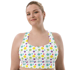 Cheerful Polka Dots Longline Sports Bra | Fitness Bra, lioness-love