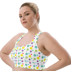 Cheerful Polka Dots Longline Sports Bra | Fitness Bra, lioness-love