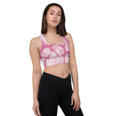 Elevate your workout with our pink white longline sports bra. 