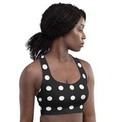 Classic Black and White Polka Dots Sports Bra | Yoga Bra, lioness-love