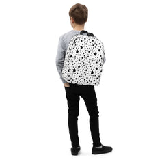 Minimalist Backpack Stars Design White and Black