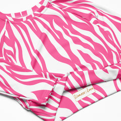 Pink zebra print long-sleeve ladies crop top