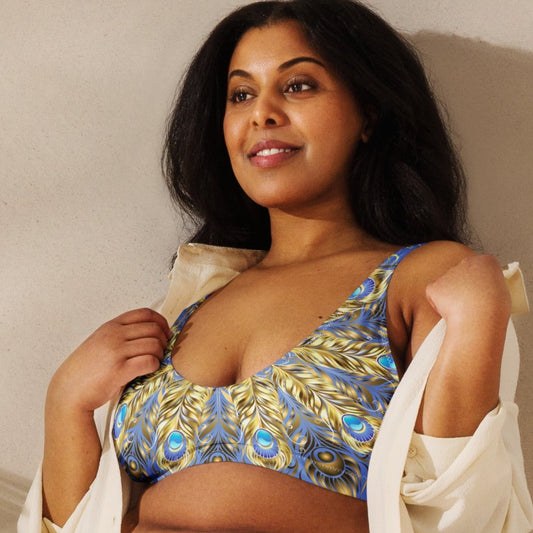 Trendy peacock feather print bikini for summer beachwear