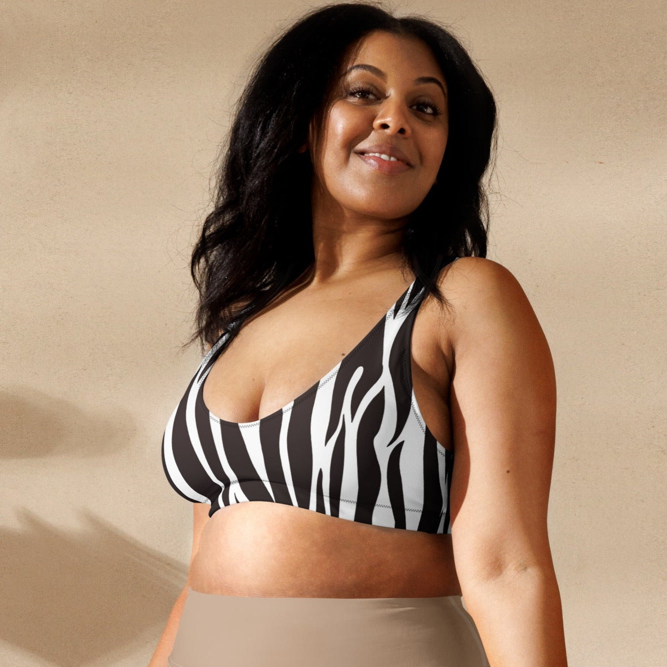 Eye-catching zebra print bikini top for beach looks