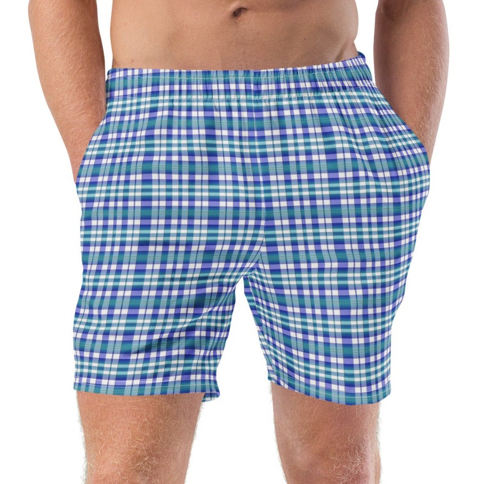 Stylish checkered swim trunk for men's beachwear