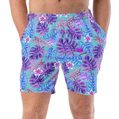 Stylish and comfortable tropical print swim trunks for men