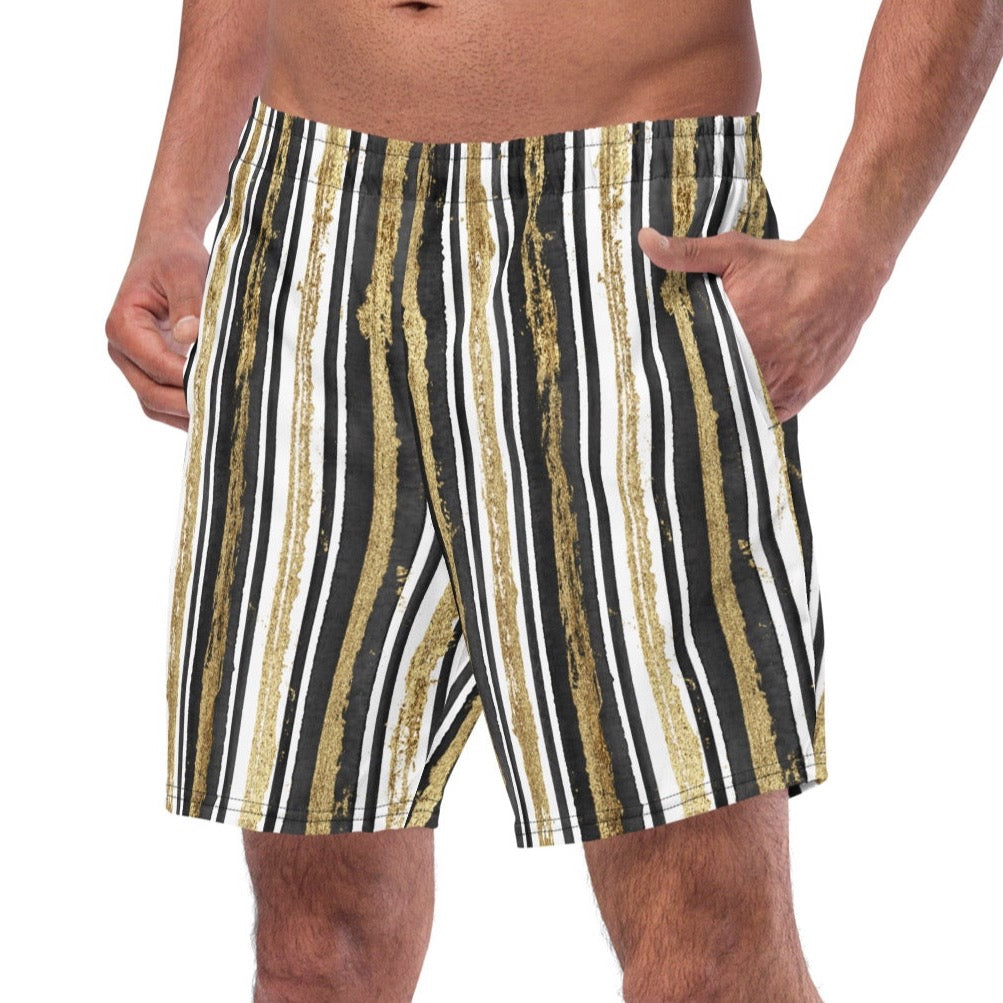Stylish black & gold striped swim shorts for men