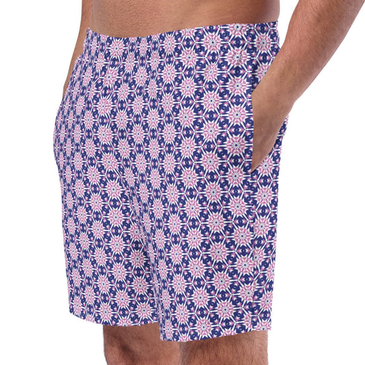 Unique block print blue swim trunks for men