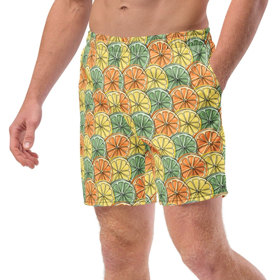 High-quality citrus fruit design board shorts for summer adventures