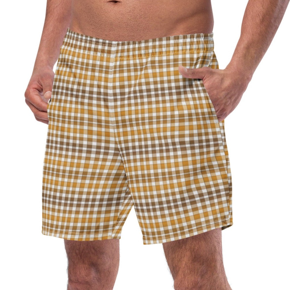 Fashionable check print swim shorts for guys