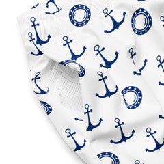 Nautical anchor pattern swim trunks for men