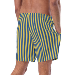 Yellow & blue striped swim trunks for men