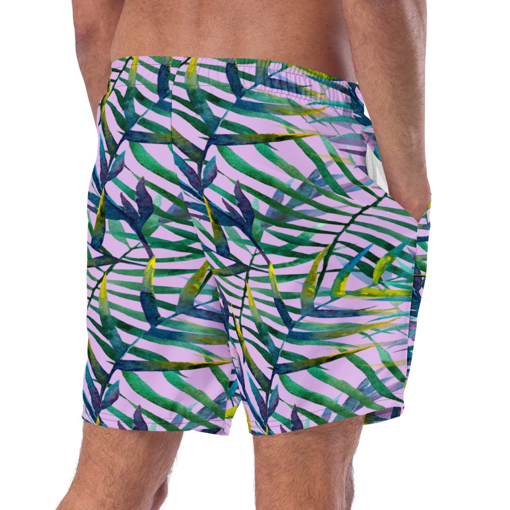 Fashionable leaf print swim trunks for men's summer