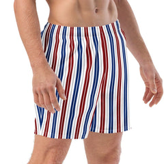 Trendy striped swim trunks for men's beach and pool parties
