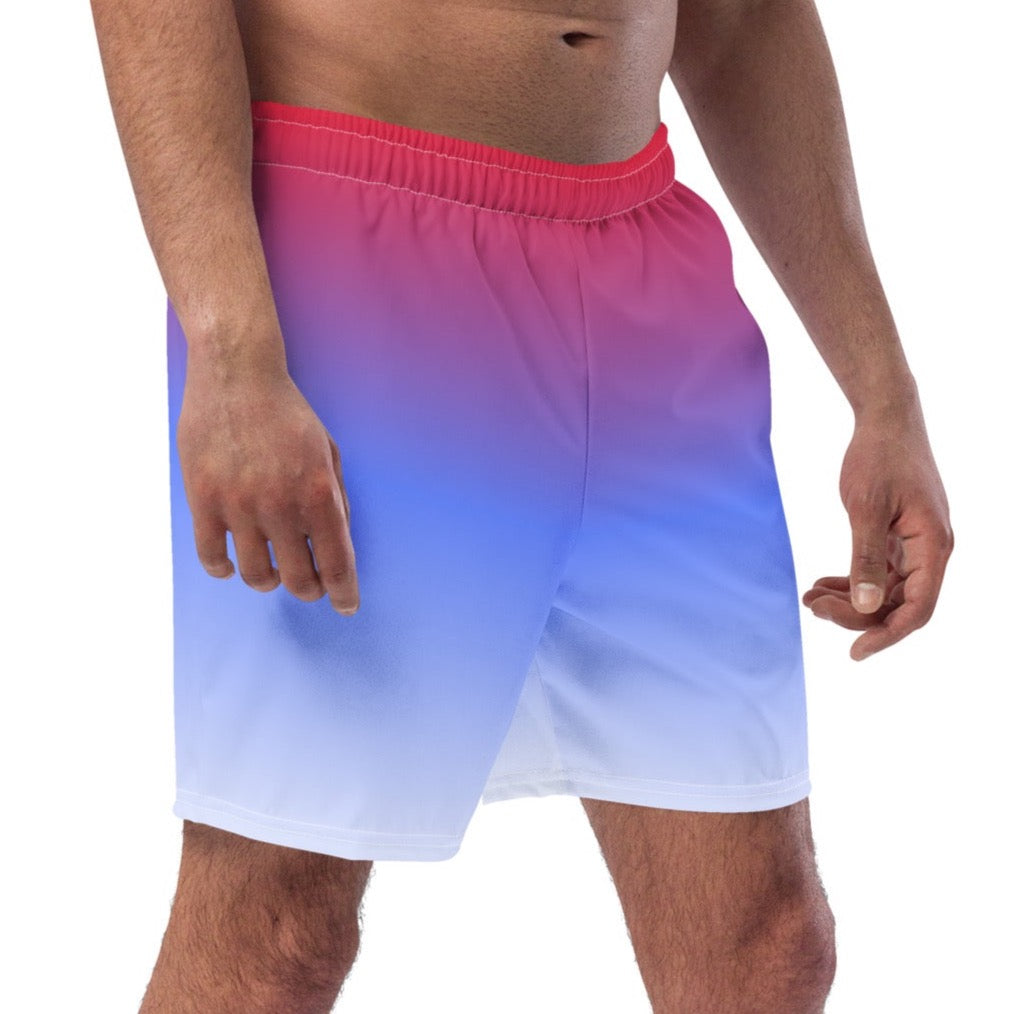 Designer ombre swim trunks for men with adjustable drawstring