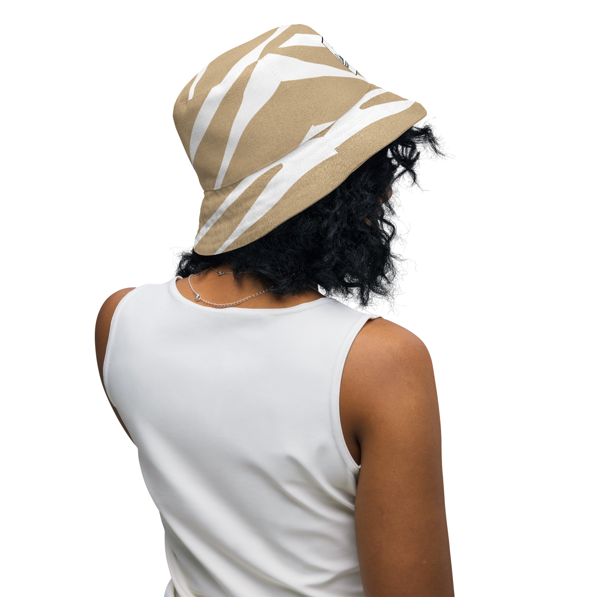"Glamorous Wilderness: Gold and White Animal Print Bucket Hat, lioness-love