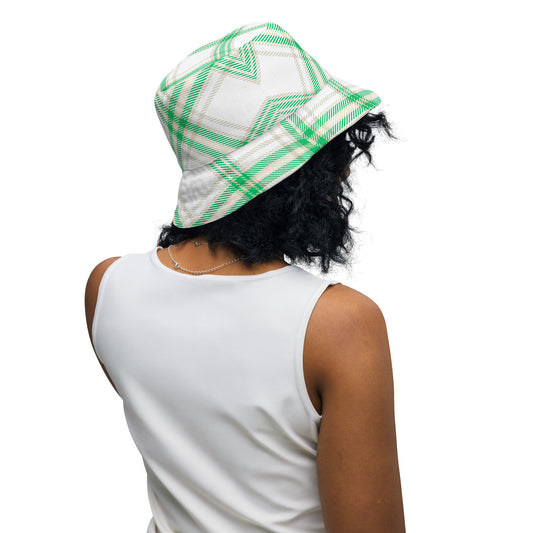 Classic Cool Green and White Plaid Bucket Hat, lioness-love