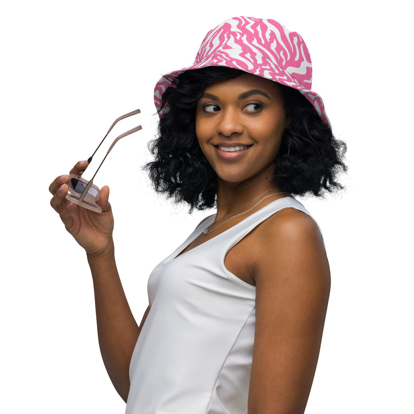 Chic Stripes Pink Zebra Bucket Hat, lioness-love